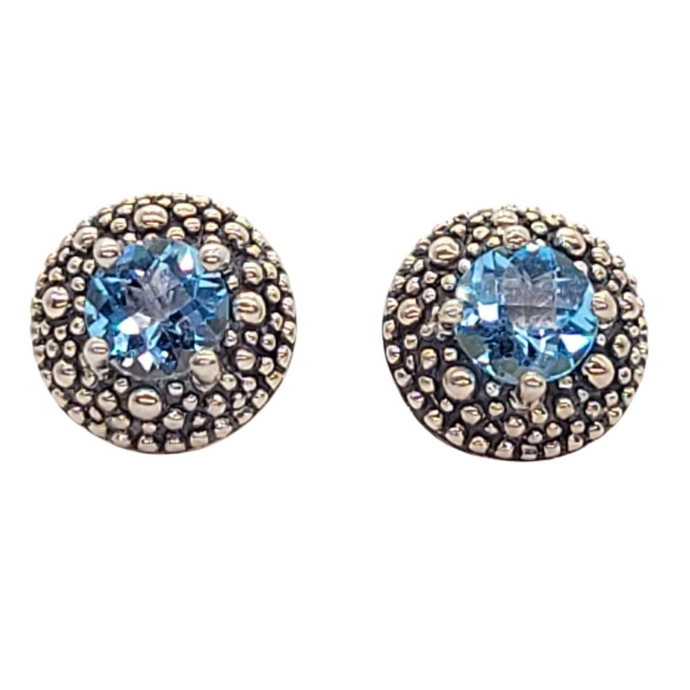 Michael Dawkins Sterling and Blue Topaz Faceted Stud Earrings Pierced Ears